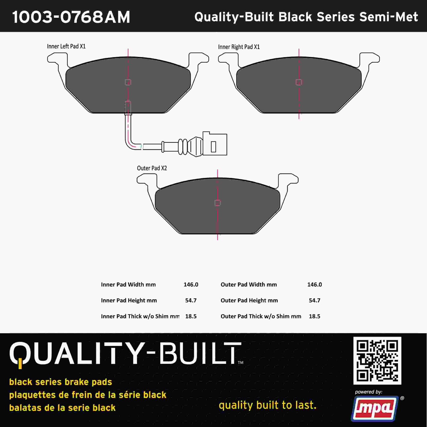 Quality-Built Black Series Semi-Metallic Brake Pads 1003-0768AM
