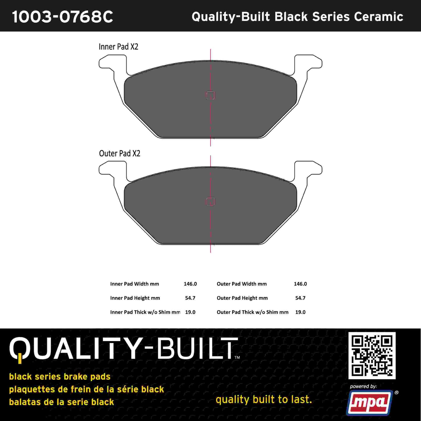 Quality-Built Black Series Ceramic Brake Pads 1003-0768C