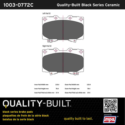 Quality-Built Black Series Ceramic Brake Pads 1003-0772C