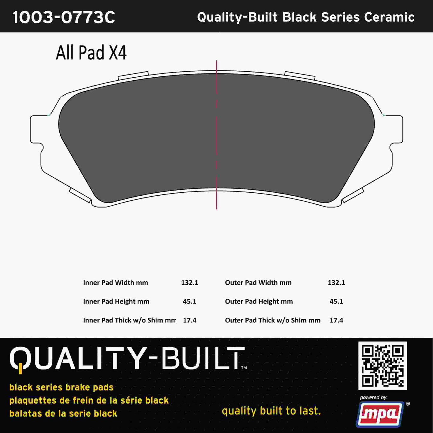 Quality-Built Black Series Ceramic Brake Pads 1003-0773C