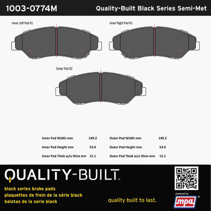 Quality-Built Black Series Semi-Metallic Brake Pads 1003-0774M