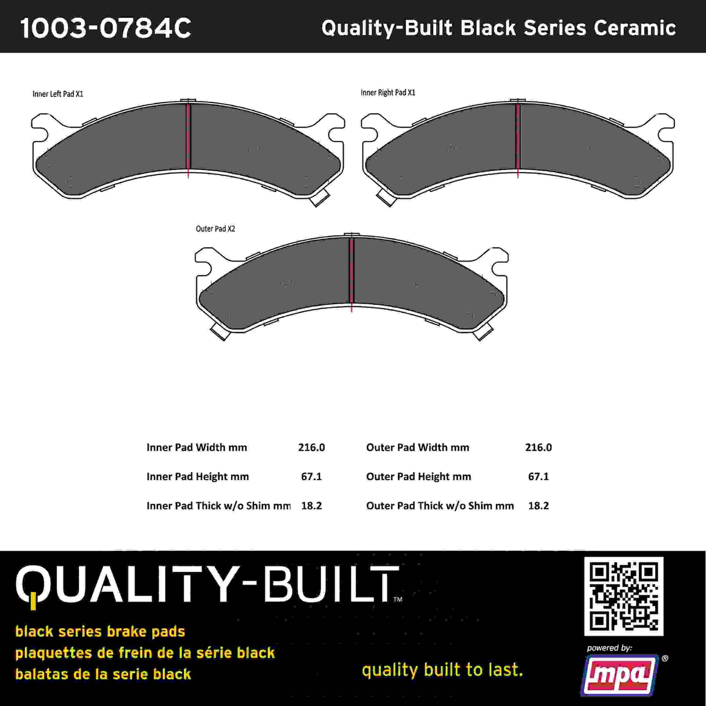 Quality-Built Black Series Ceramic Brake Pads 1003-0784C