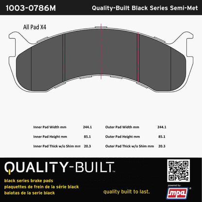 Quality-Built Black Series Semi-Metallic Brake Pads 1003-0786M