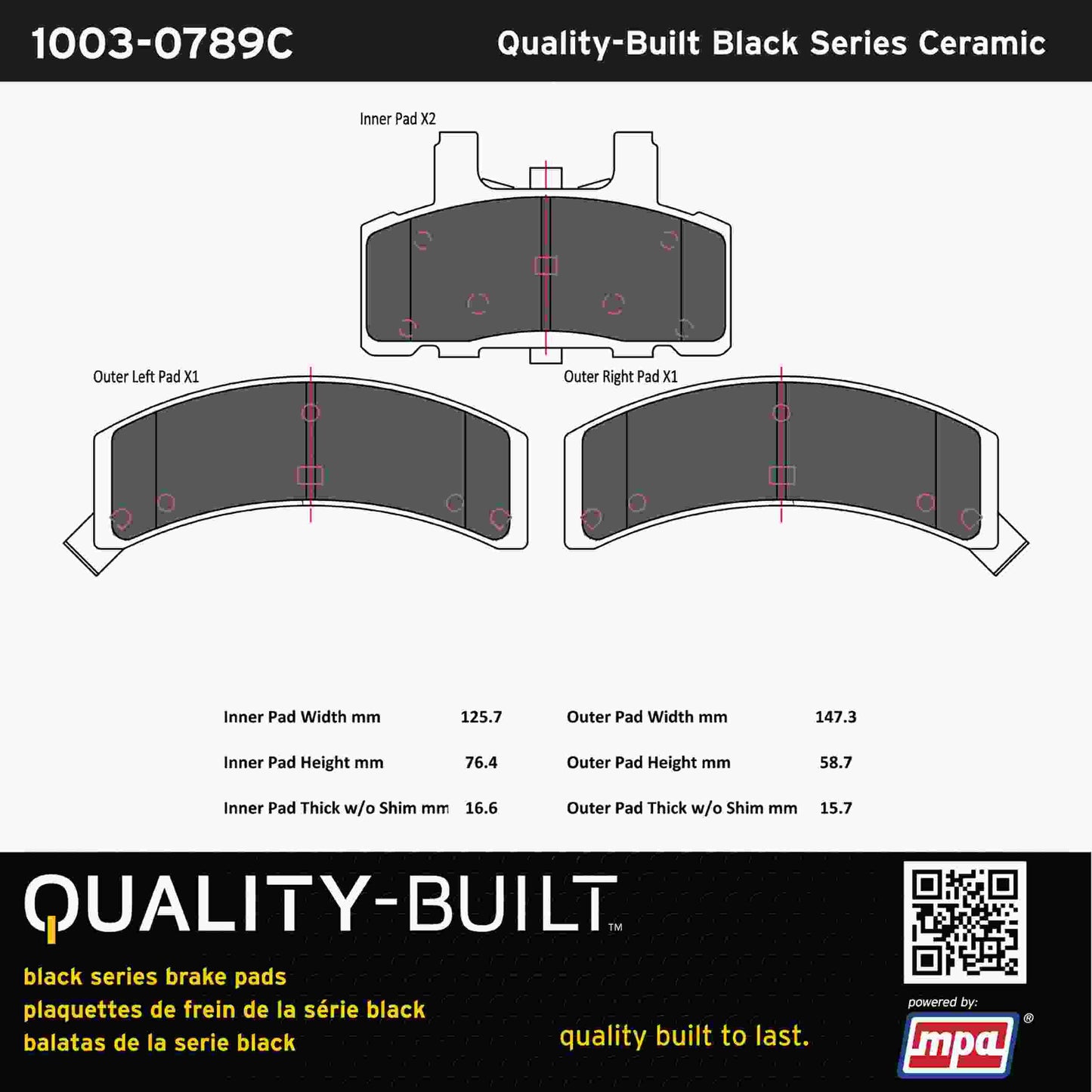Quality-Built Black Series Ceramic Brake Pads 1003-0789C
