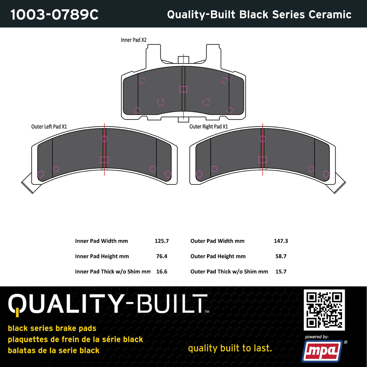 Quality-Built Black Series Ceramic Brake Pads 1003-0789C