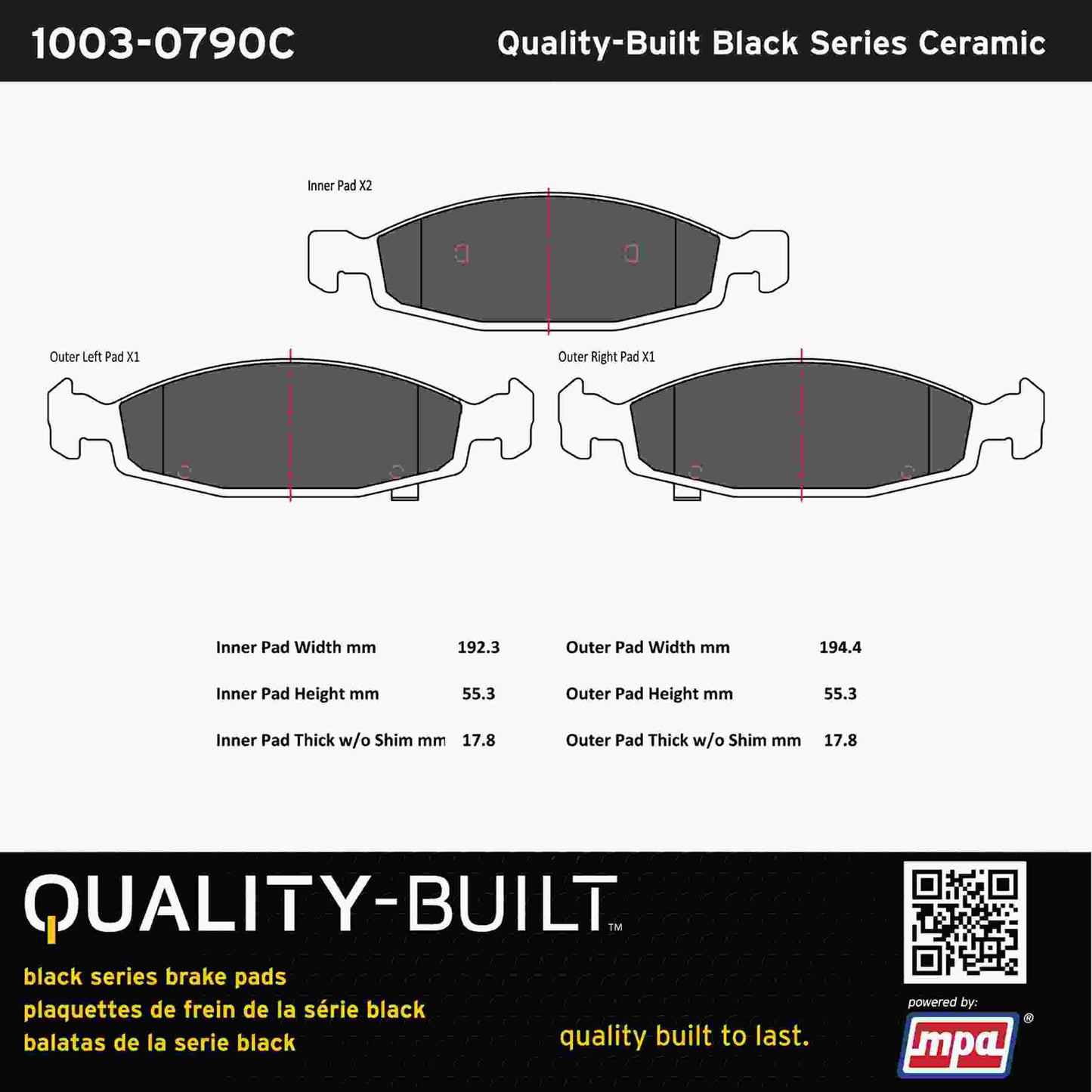 Quality-Built Black Series Ceramic Brake Pads 1003-0790C