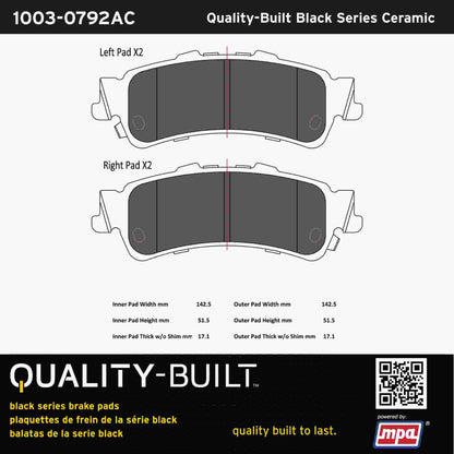 Quality-Built Black Series Ceramic Brake Pads 1003-0792AC