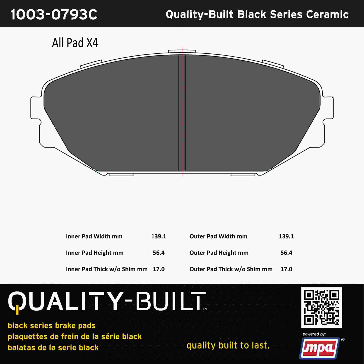 Quality-Built Black Series Ceramic Brake Pads 1003-0793C