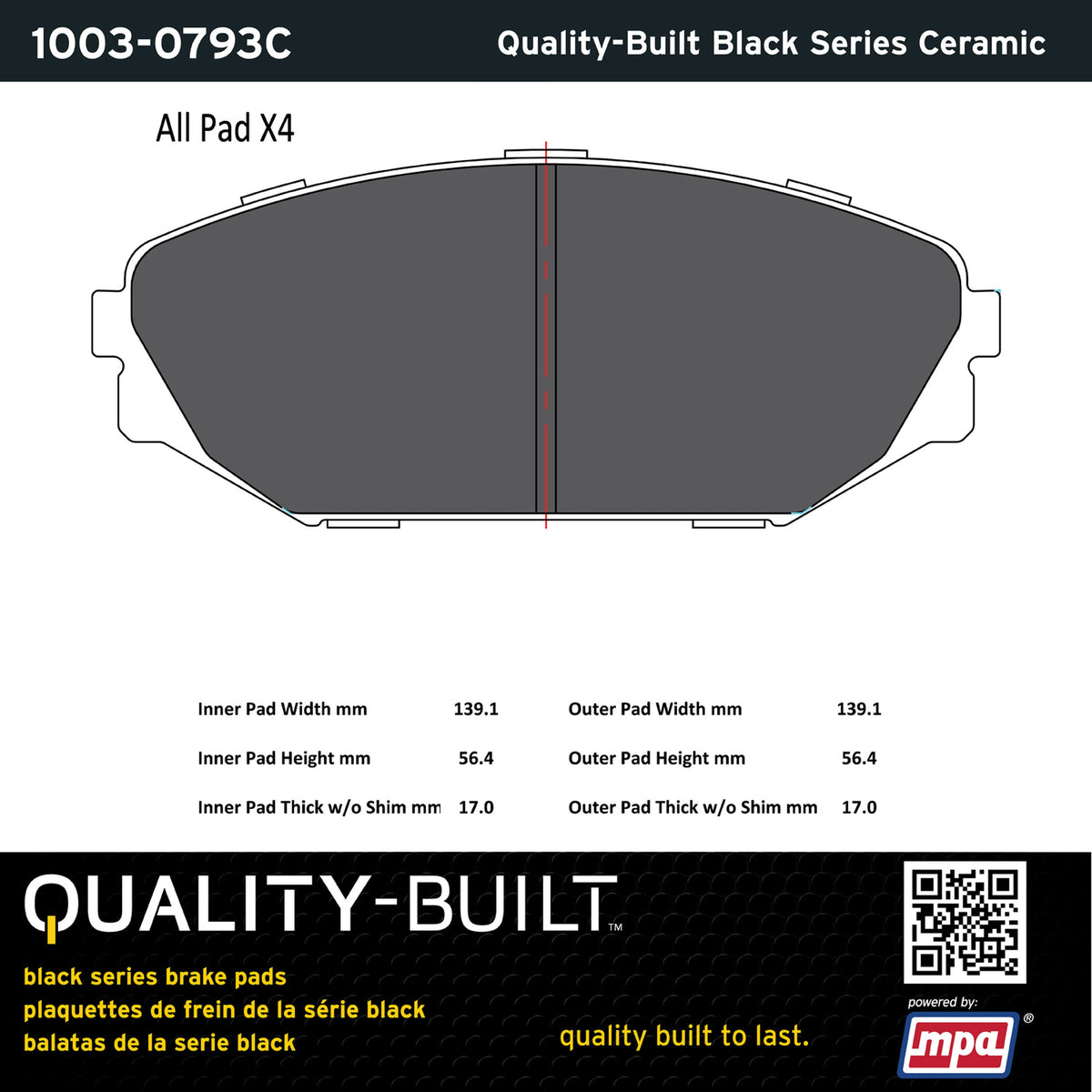 Quality-Built Black Series Ceramic Brake Pads 1003-0793C