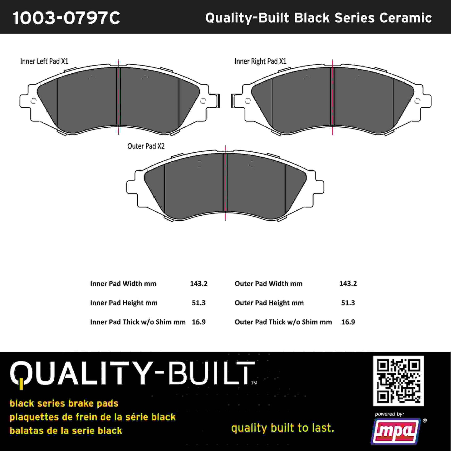 Quality-Built Black Series Ceramic Brake Pads 1003-0797C