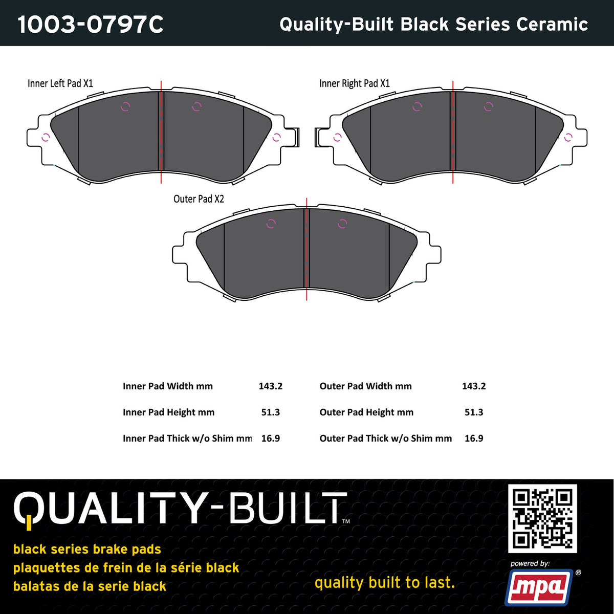 Quality-Built Black Series Ceramic Brake Pads 1003-0797C