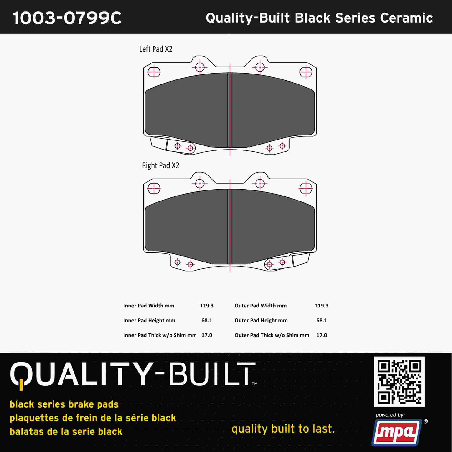Quality-Built Black Series Ceramic Brake Pads 1003-0799C