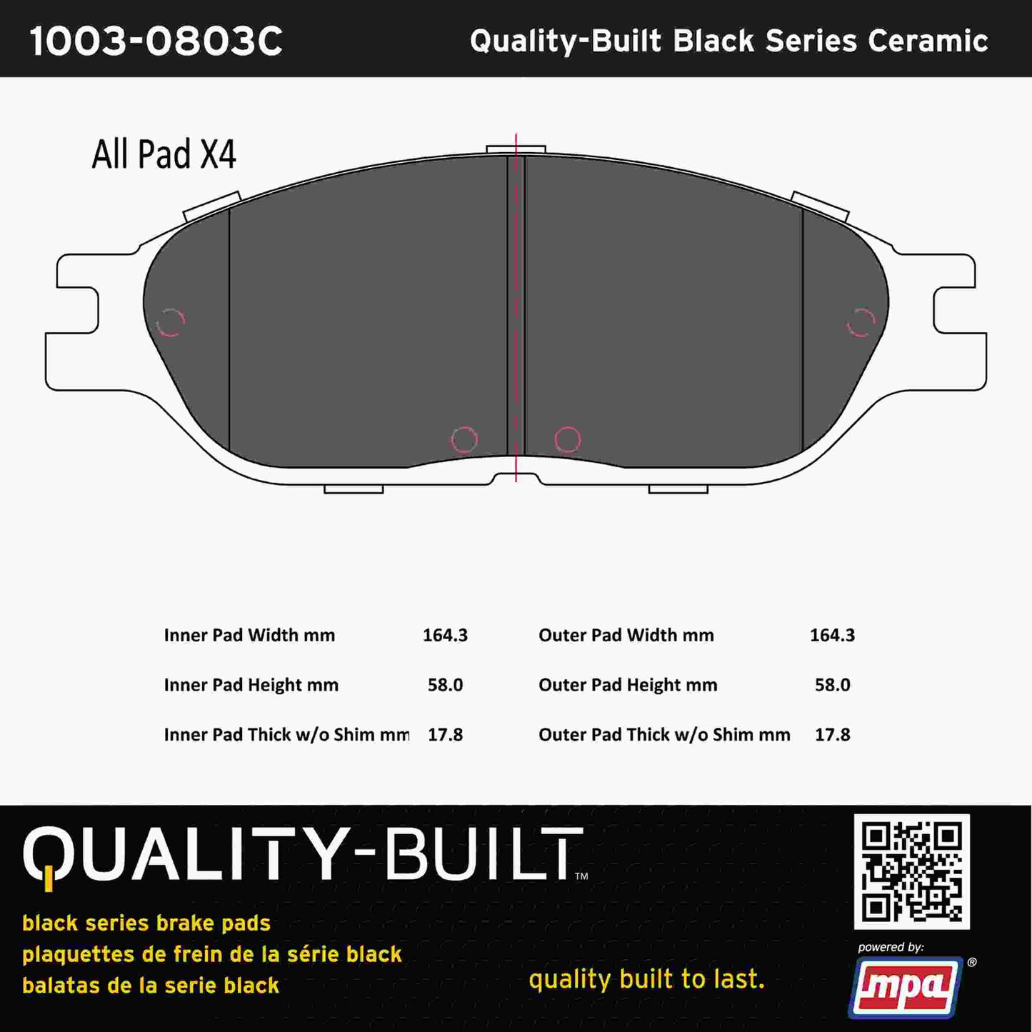 Quality-Built Black Series Ceramic Brake Pads 1003-0803C