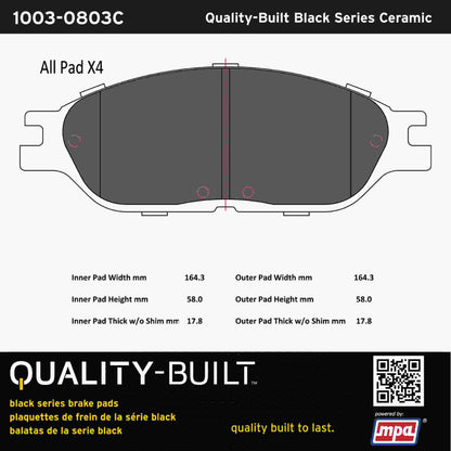 Quality-Built Black Series Ceramic Brake Pads 1003-0803C