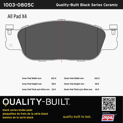 Quality-Built Black Series Ceramic Brake Pads 1003-0805C