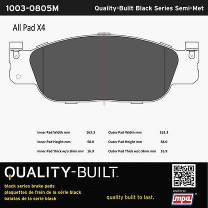 Quality-Built Black Series Semi-Metallic Brake Pads 1003-0805M