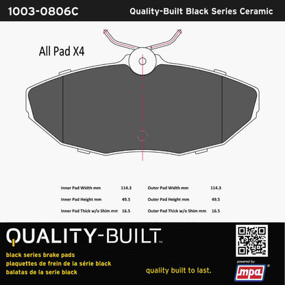 Quality-Built Black Series Ceramic Brake Pads 1003-0806C