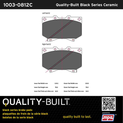 Quality-Built Black Series Ceramic Brake Pads 1003-0812C