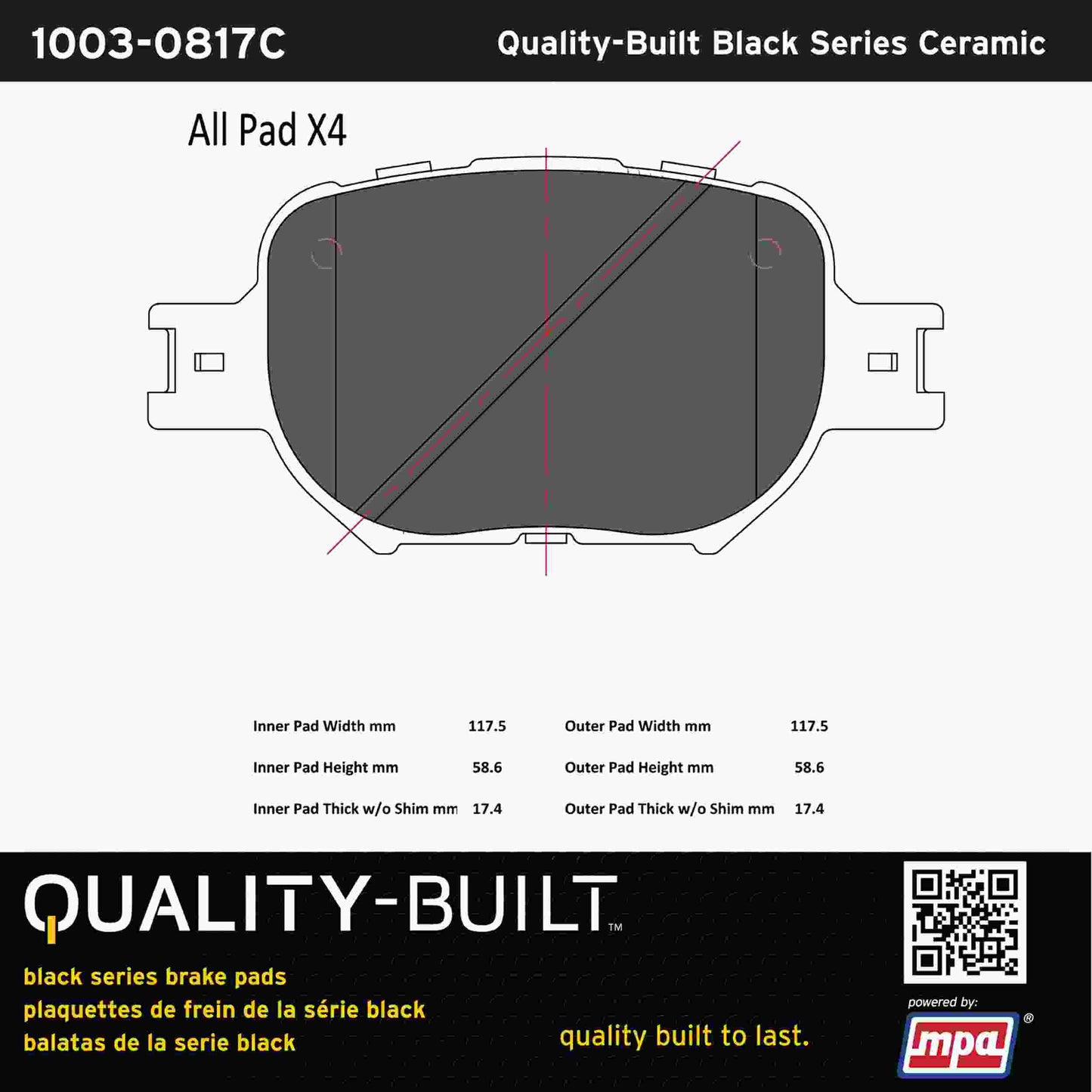Quality-Built Black Series Ceramic Brake Pads 1003-0817C