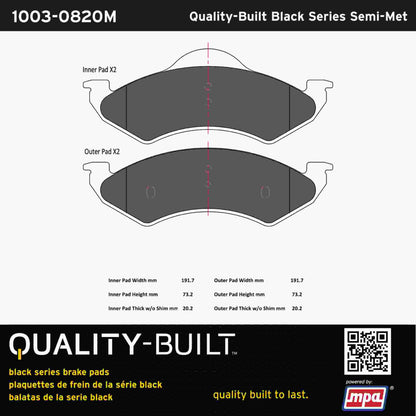 Quality-Built Black Series Semi-Metallic Brake Pads 1003-0820M