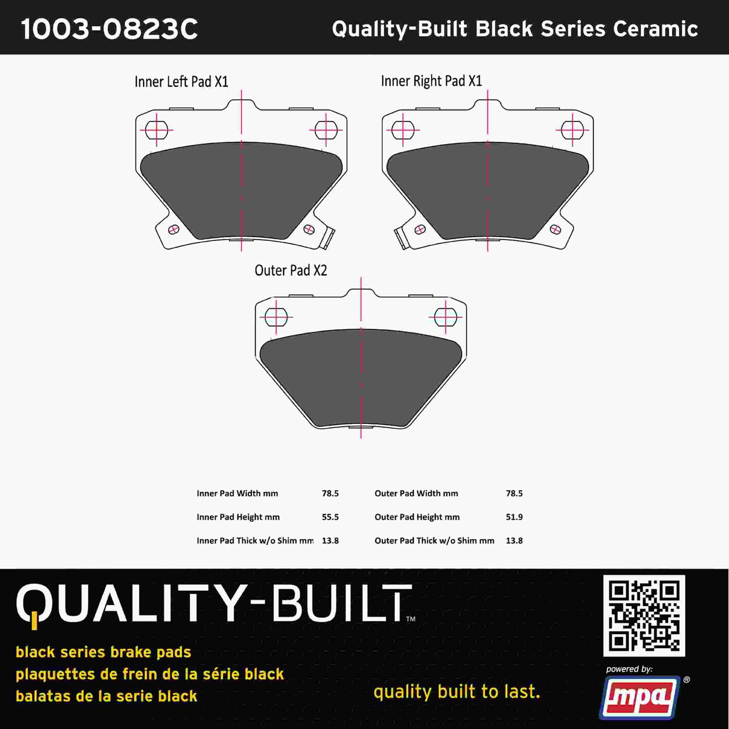 Quality-Built Black Series Ceramic Brake Pads 1003-0823C