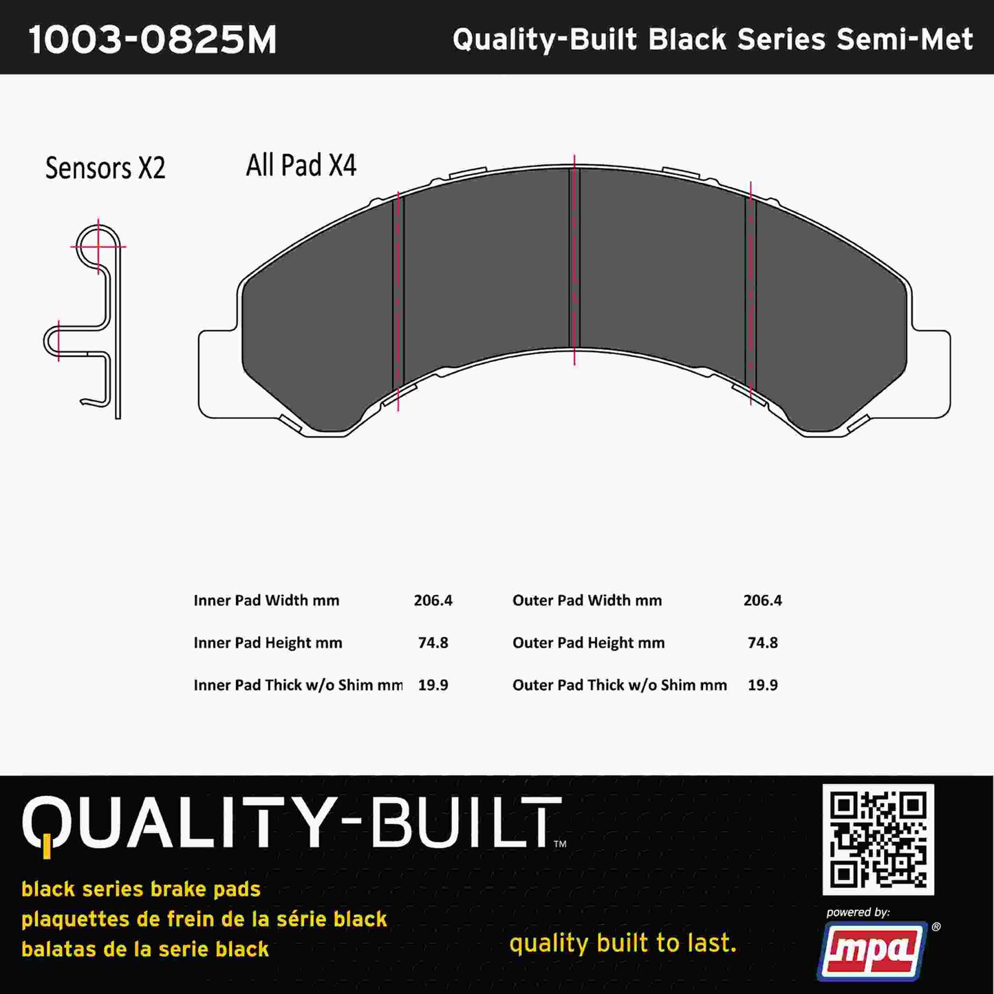 Quality-Built Black Series Semi-Metallic Brake Pads 1003-0825M