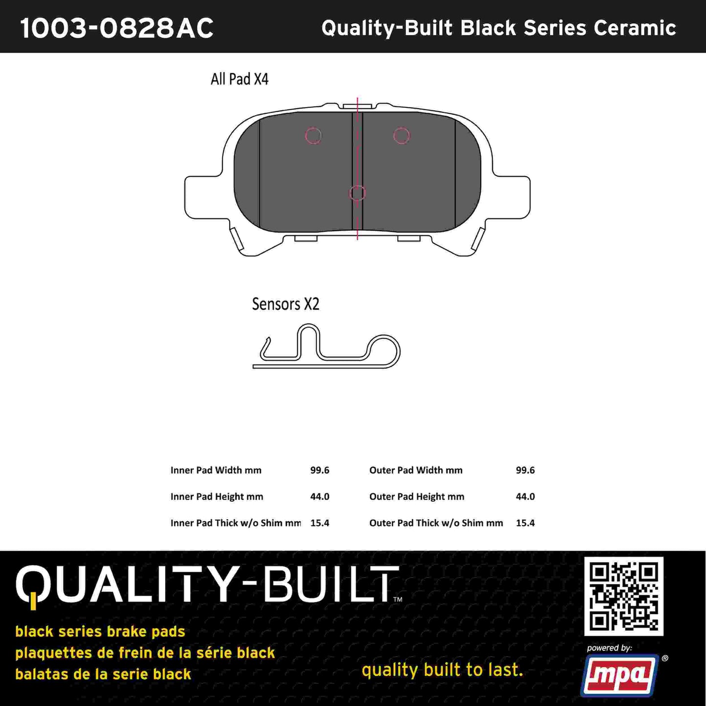 Quality-Built Black Series Ceramic Brake Pads 1003-0828AC