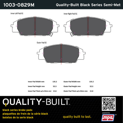 Quality-Built Black Series Semi-Metallic Brake Pads 1003-0829M