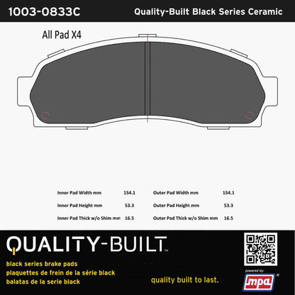 Quality-Built Black Series Ceramic Brake Pads 1003-0833C