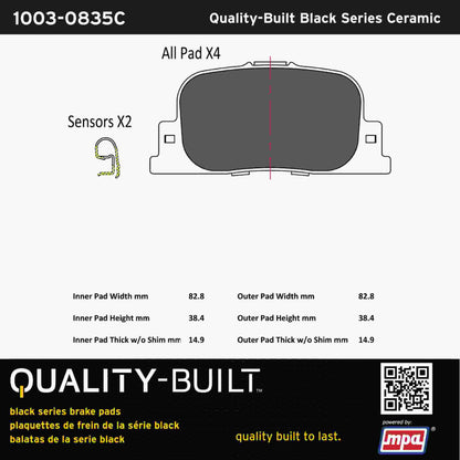 Quality-Built Black Series Ceramic Brake Pads 1003-0835C
