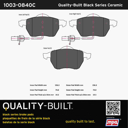 Quality-Built Black Series Ceramic Brake Pads 1003-0840C