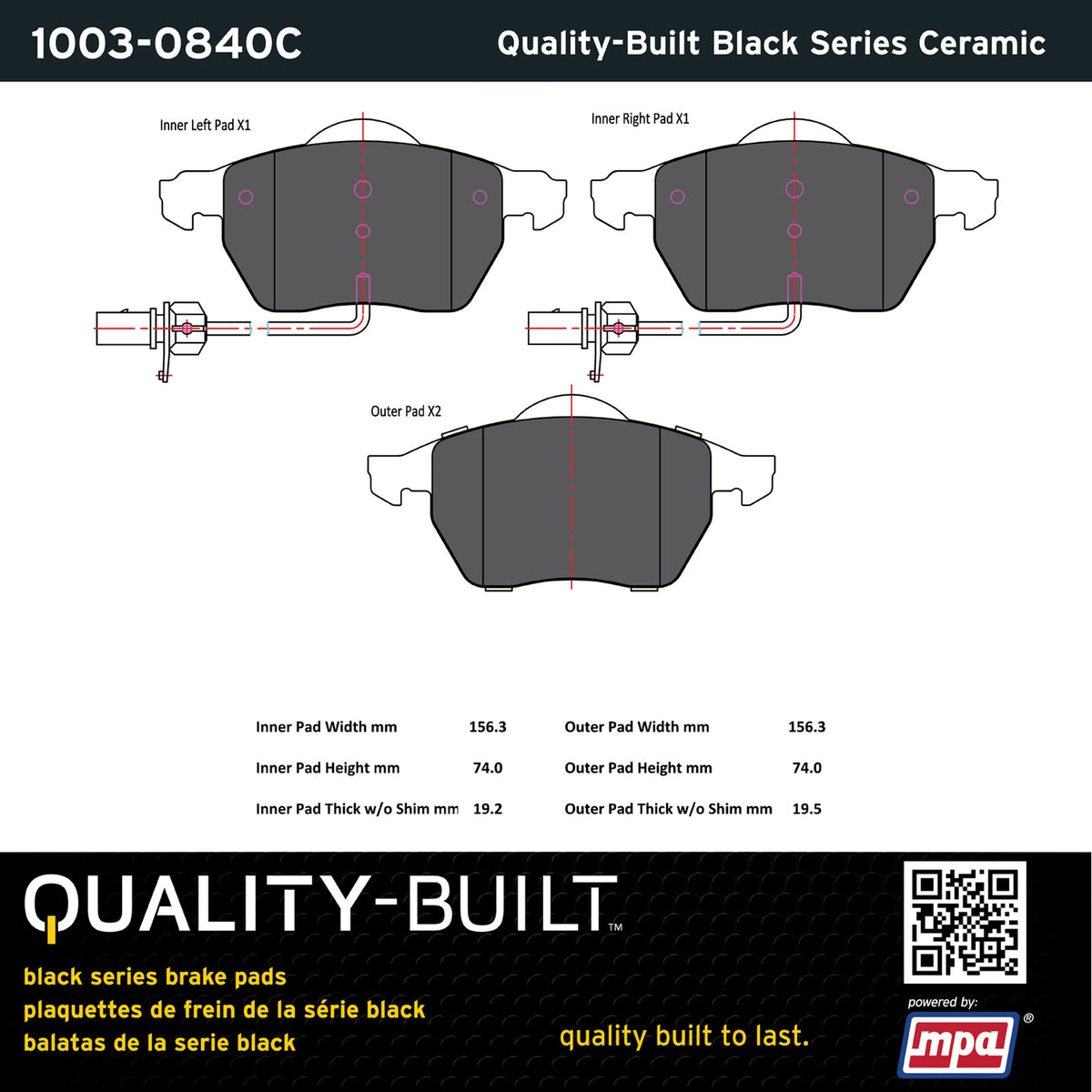 Quality-Built Black Series Ceramic Brake Pads 1003-0840C