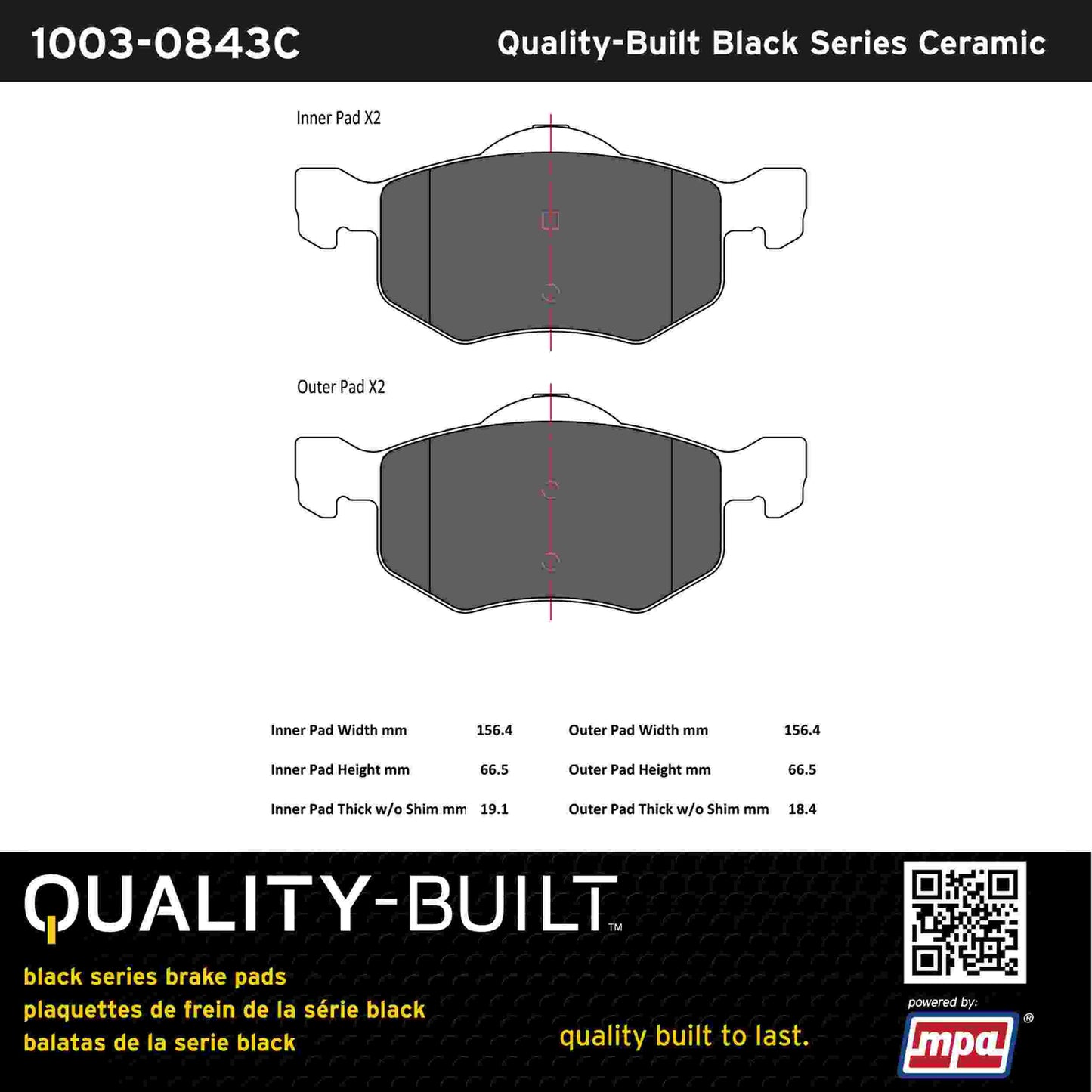 Quality-Built Black Series Ceramic Brake Pads 1003-0843C