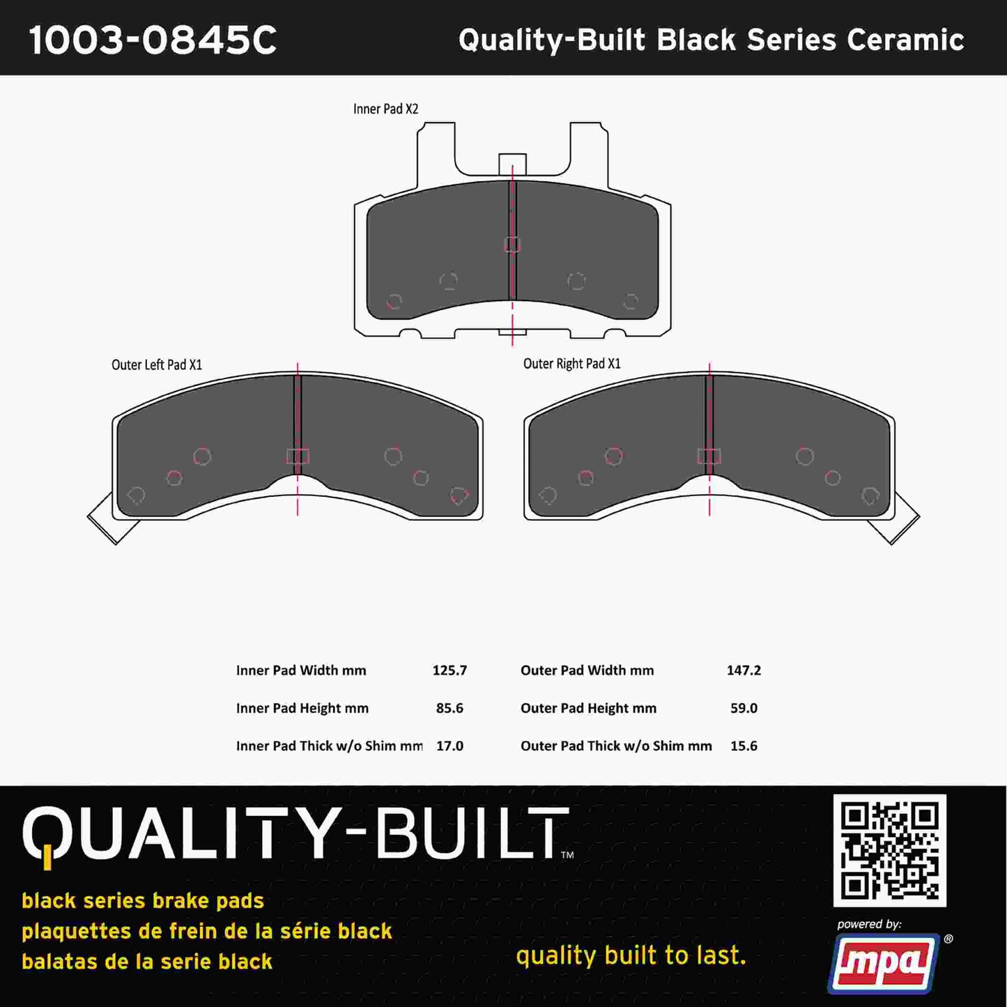 Quality-Built Black Series Ceramic Brake Pads 1003-0845C