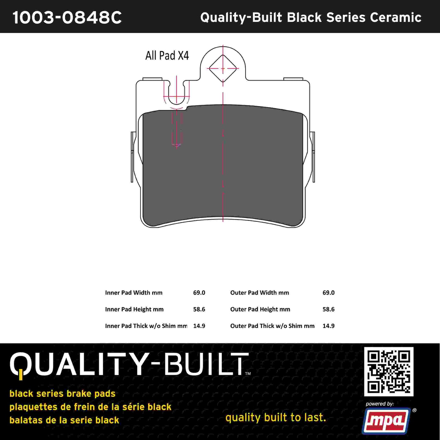 Quality-Built Black Series Ceramic Brake Pads 1003-0848C