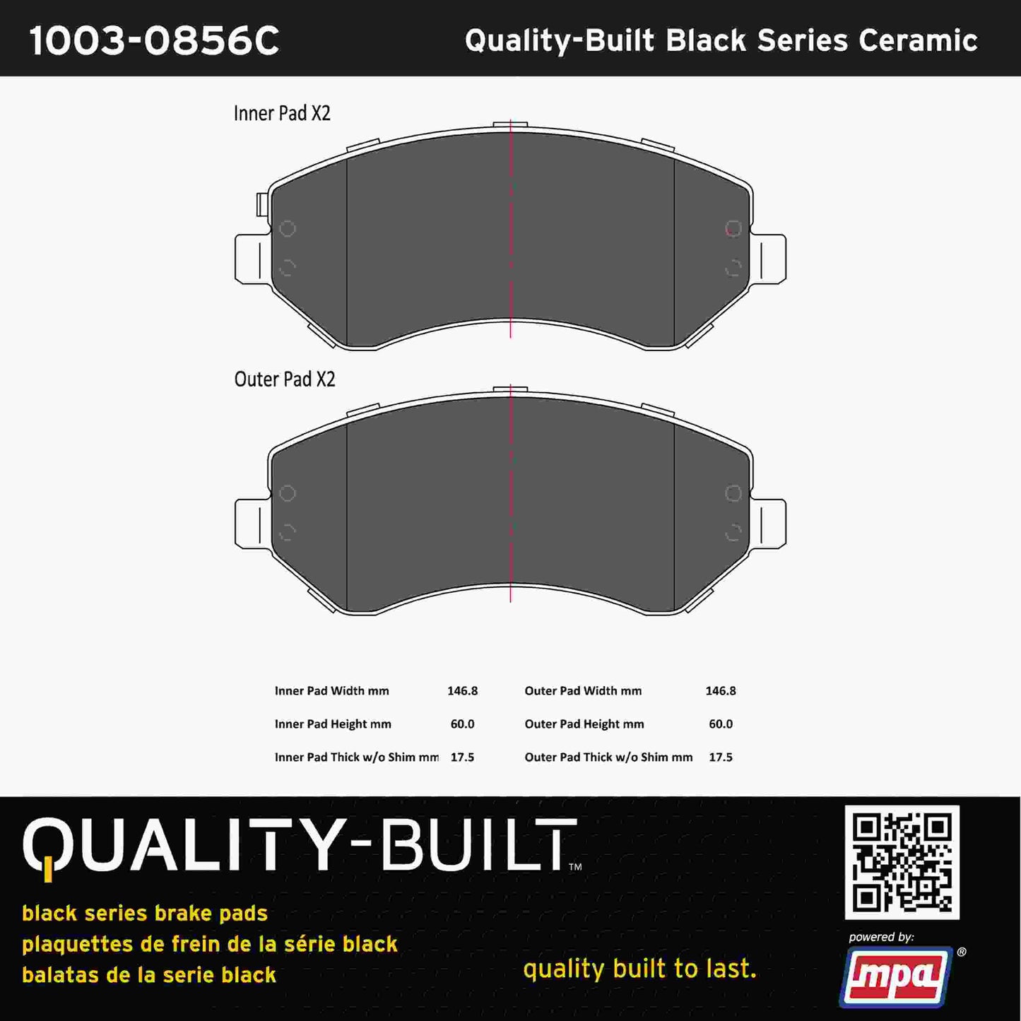Quality-Built Black Series Ceramic Brake Pads 1003-0856C