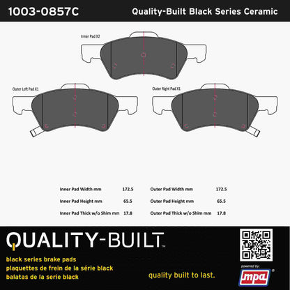 Quality-Built Black Series Ceramic Brake Pads 1003-0857C