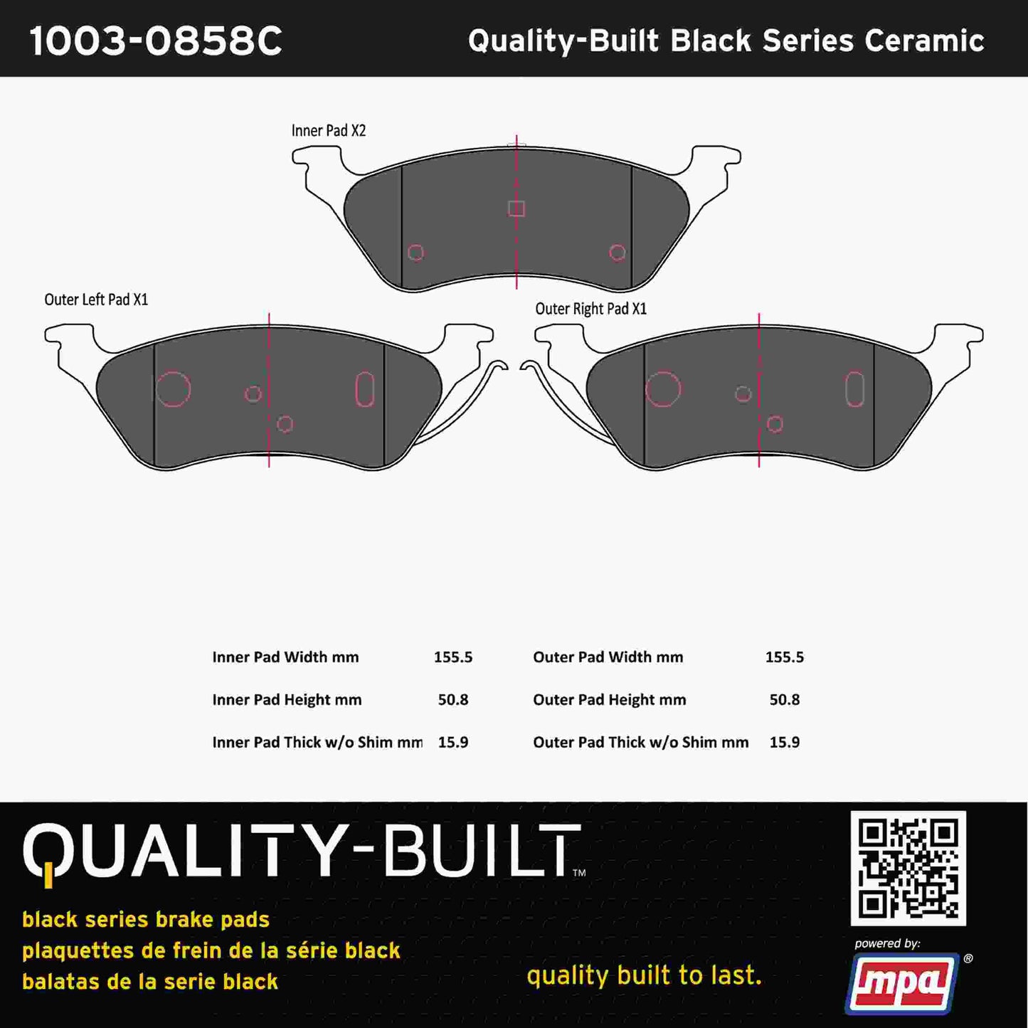 Quality-Built Black Series Ceramic Brake Pads 1003-0858C