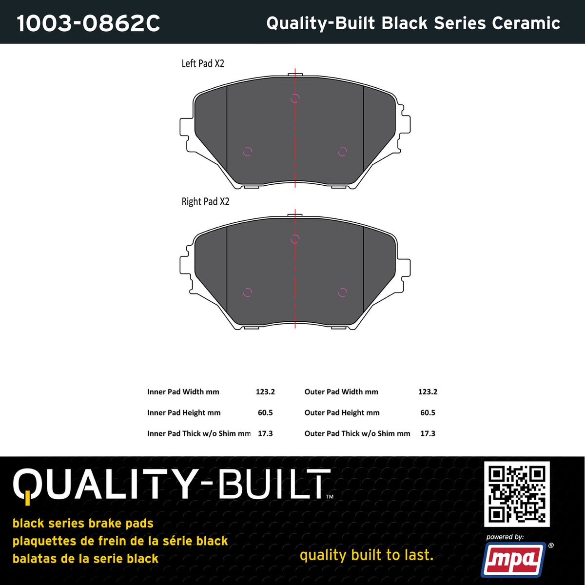 Quality-Built Black Series Ceramic Brake Pads 1003-0862C