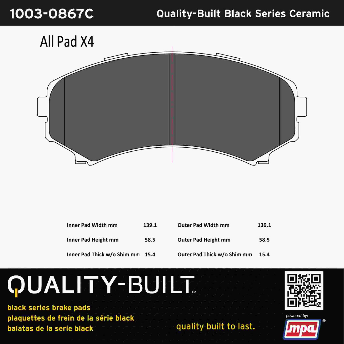 Quality-Built Black Series Ceramic Brake Pads 1003-0867C