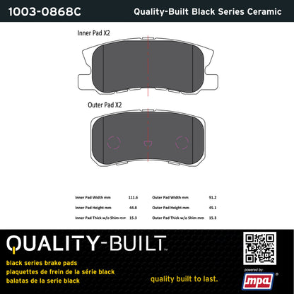 Quality-Built Black Series Ceramic Brake Pads 1003-0868C