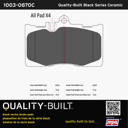 Quality-Built Black Series Ceramic Brake Pads 1003-0870C