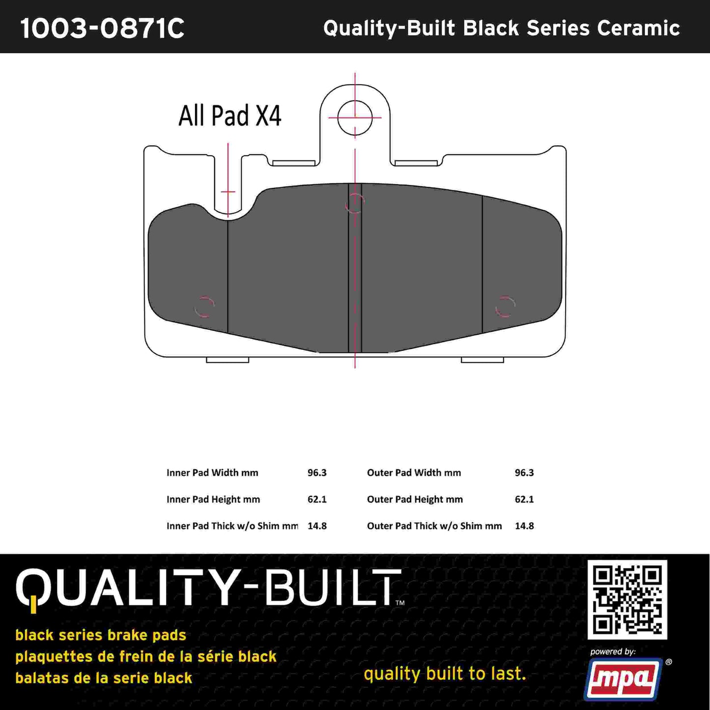 Quality-Built Black Series Ceramic Brake Pads 1003-0871C