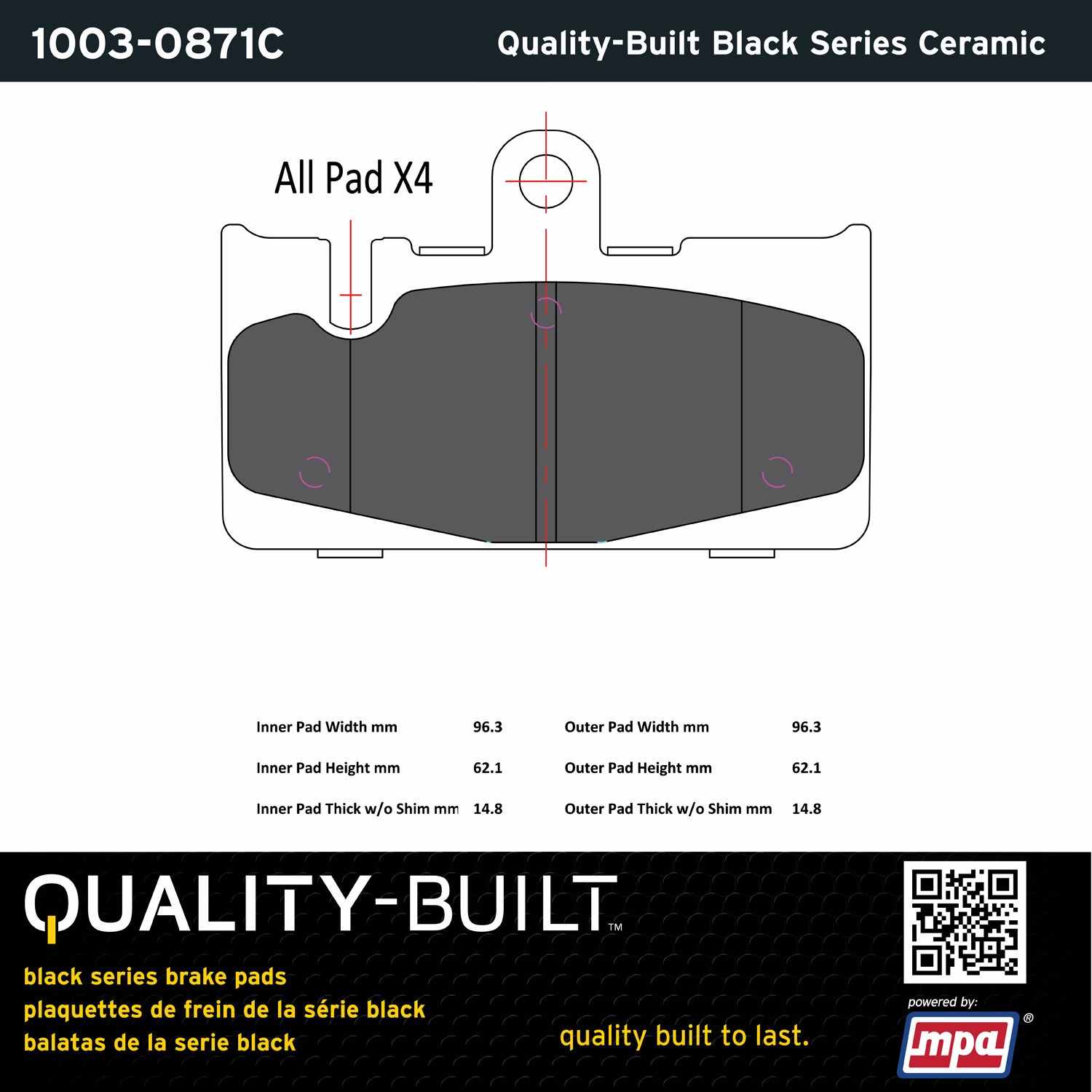 Quality-Built Black Series Ceramic Brake Pads 1003-0871C