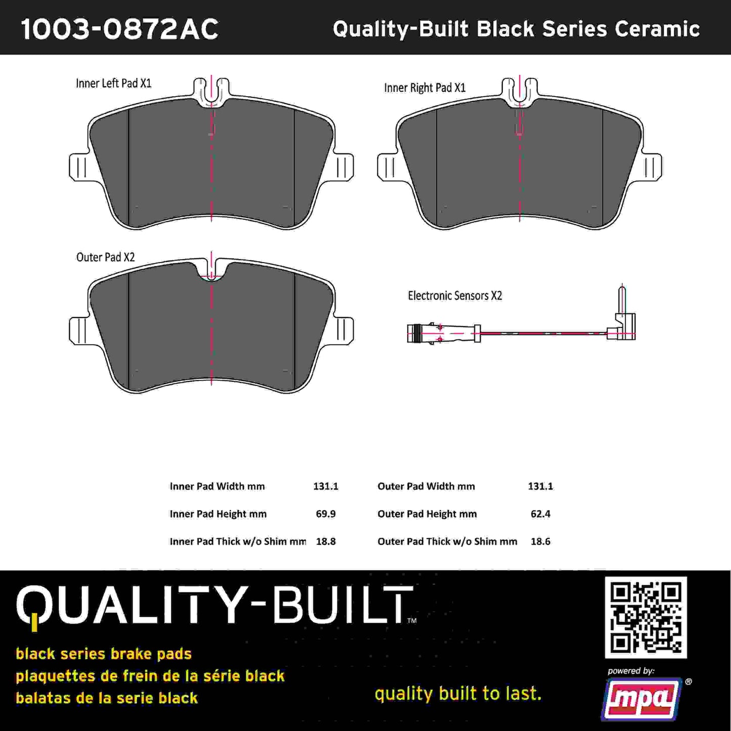 Quality-Built Black Series Ceramic Brake Pads 1003-0872AC
