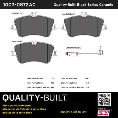 Quality-Built Black Series Ceramic Brake Pads 1003-0872AC