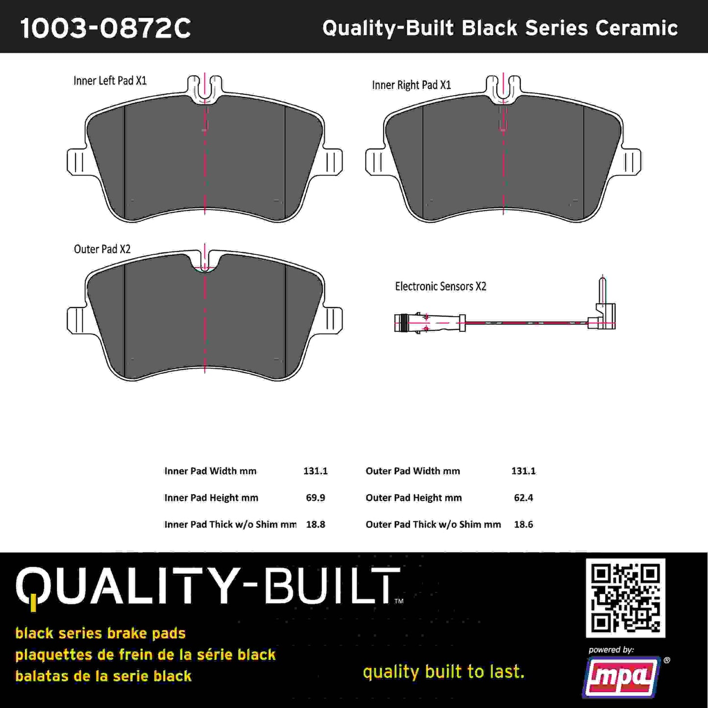 Quality-Built Black Series Ceramic Brake Pads 1003-0872C