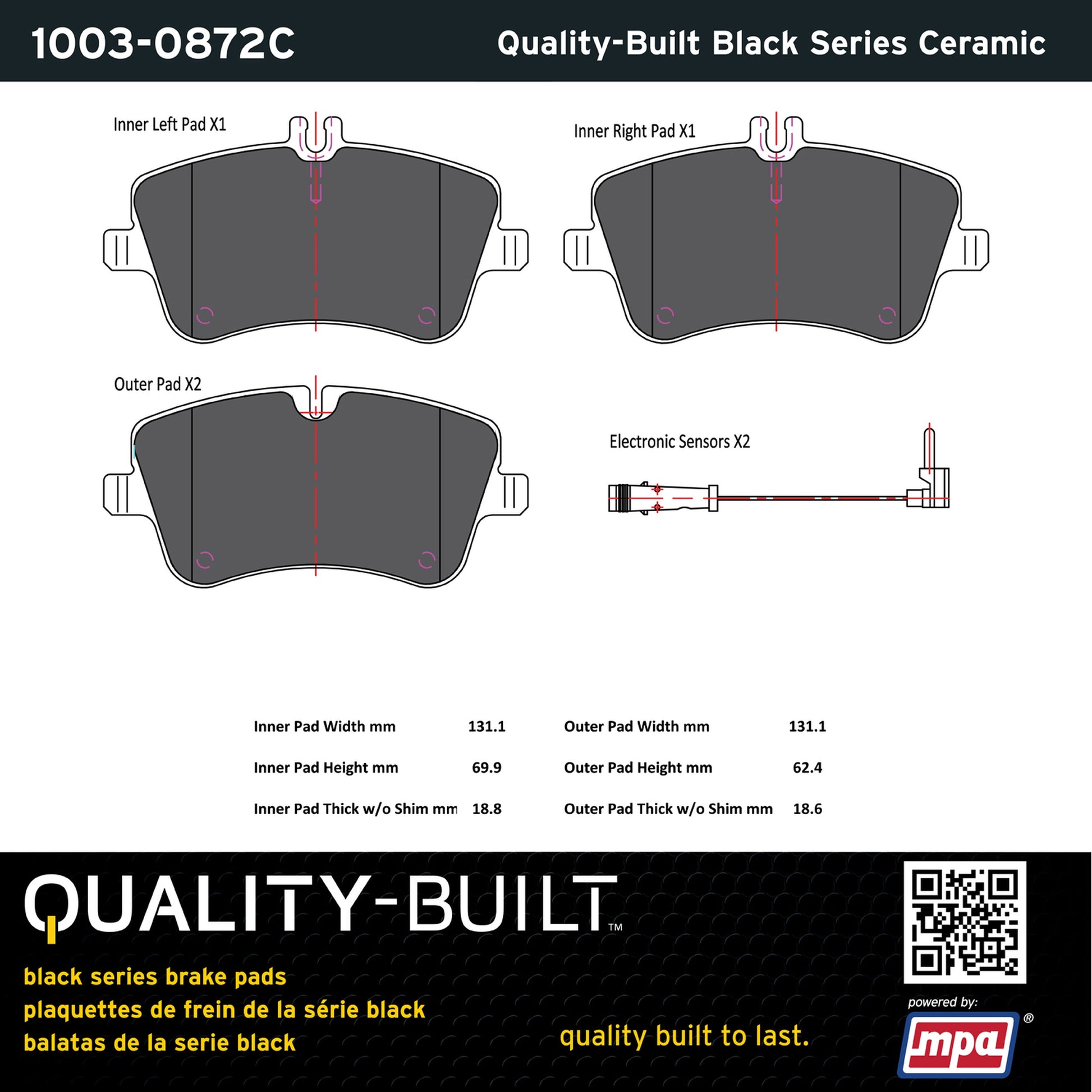 Quality-Built Black Series Ceramic Brake Pads 1003-0872C