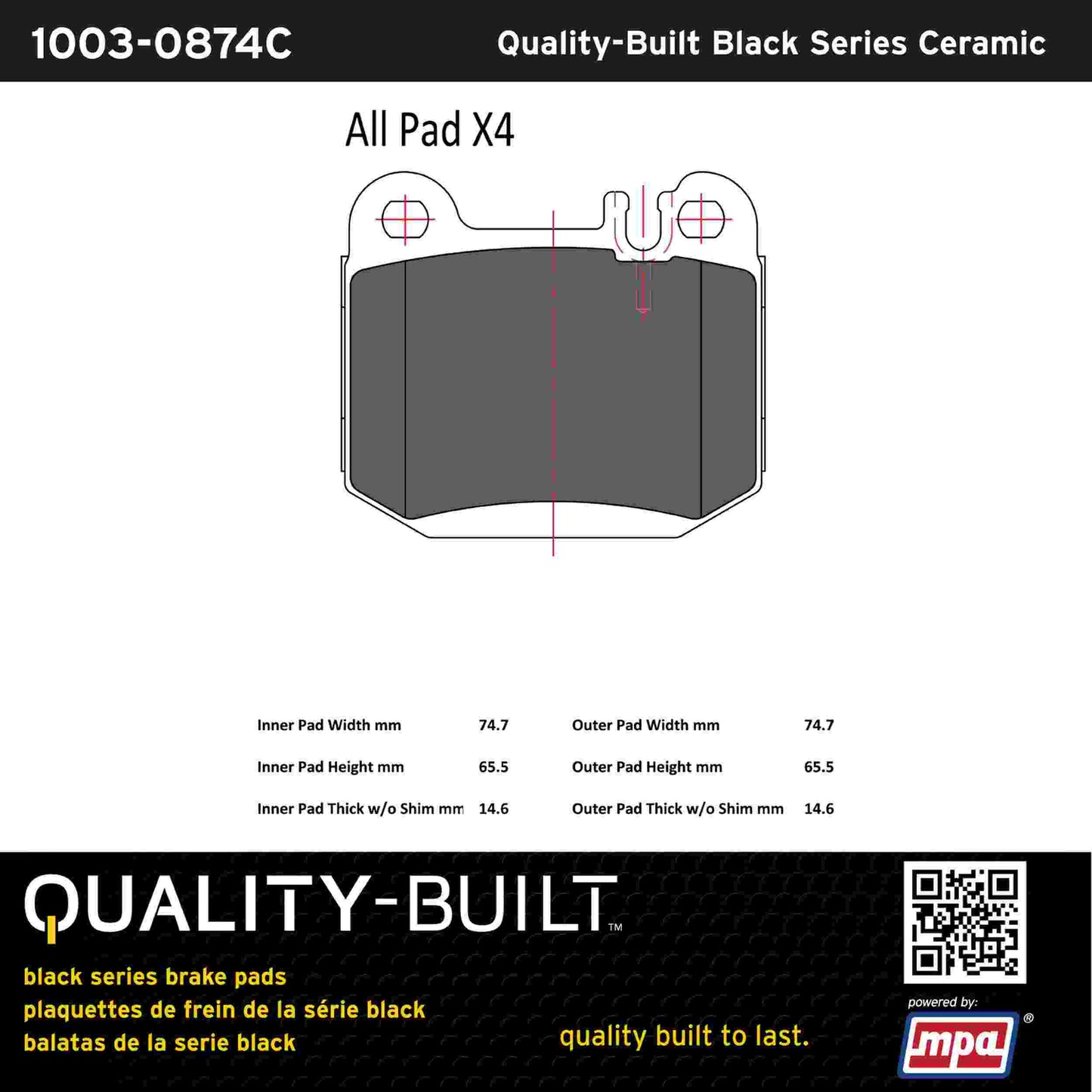 Quality-Built Black Series Ceramic Brake Pads 1003-0874C