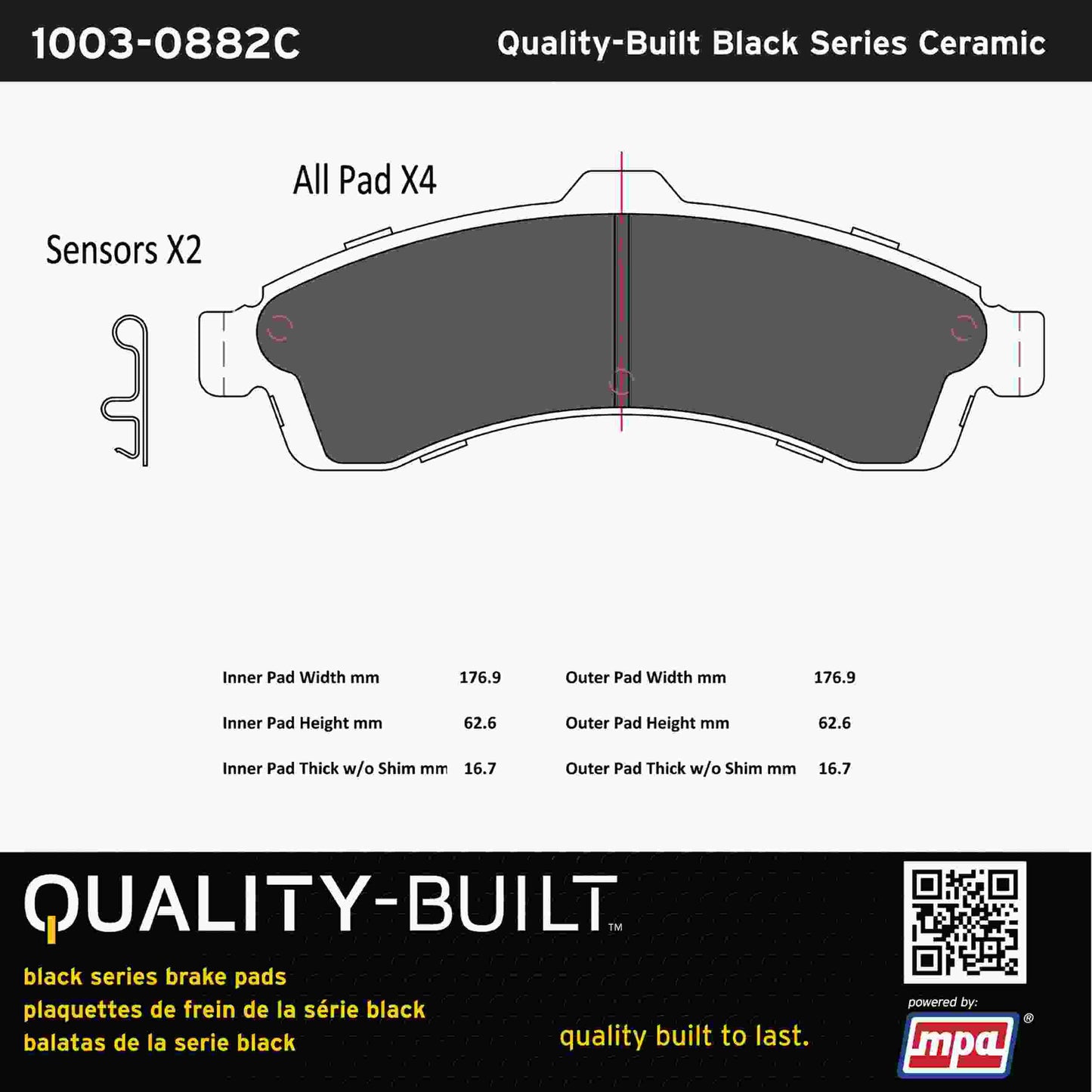 Quality-Built Black Series Ceramic Brake Pads 1003-0882C